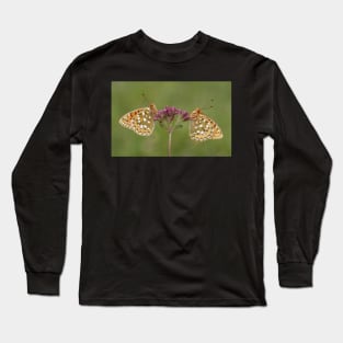 Two Dark Green Fritillary Butterflies on a Wild Marjoram Flower Long Sleeve T-Shirt